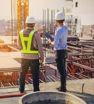 Two constructing workers on a job site